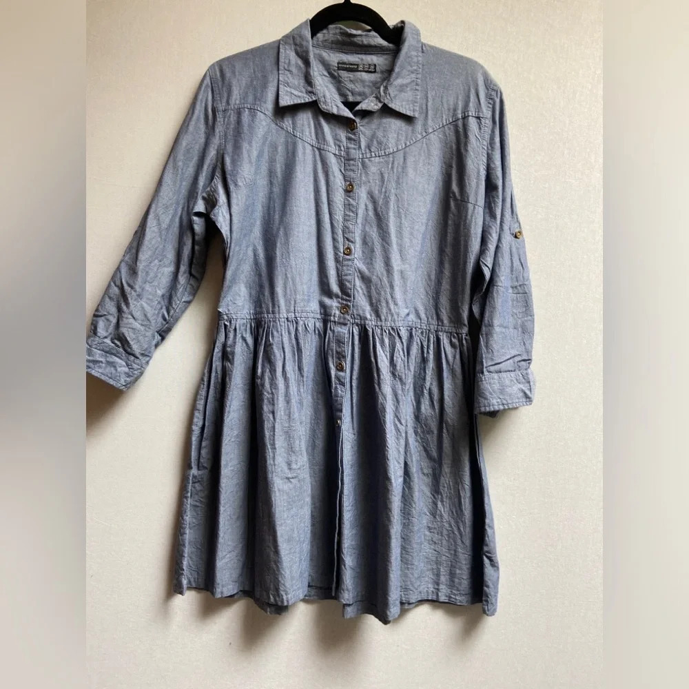 Atmosphere Blue Cotton Collared Pleated Shirt Dress Size 12